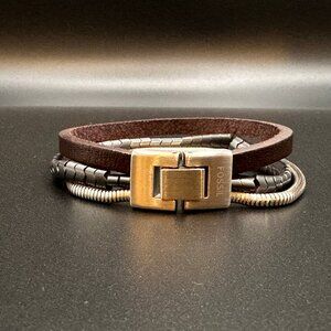 Fossil Brown Leather Multi-Strand Bracelet Stainless Steel Clasp 7” Giftable